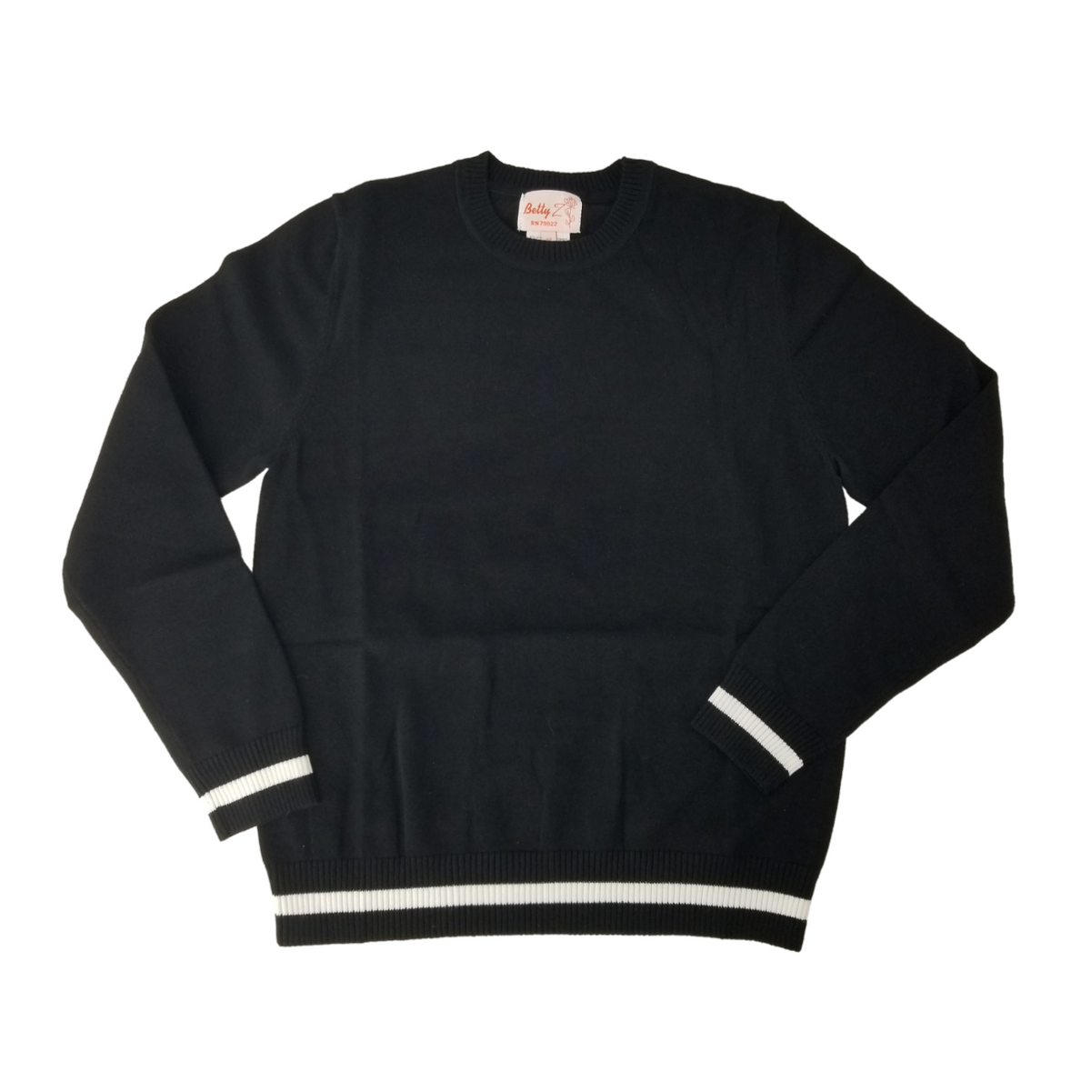 Cotton Crew Neck Sweater Black - 102CPW white trim