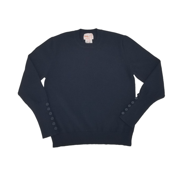 black crew neck sweater with 6 inch ribbing
