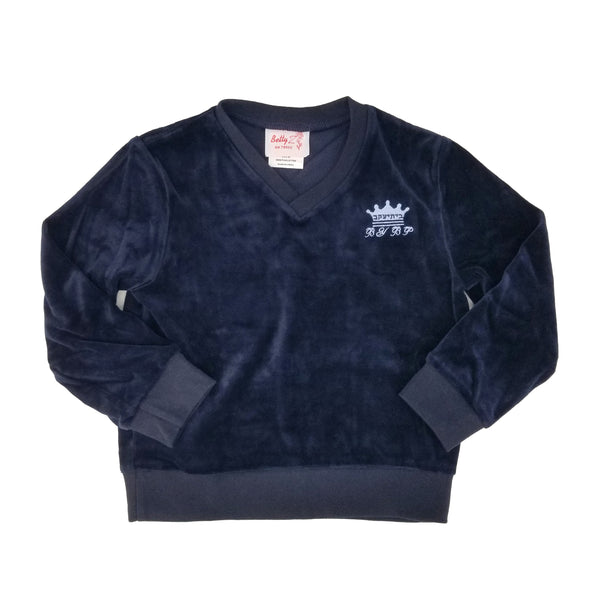 Navy V Neck Pullover Velour 169V with BYBP Embroidery