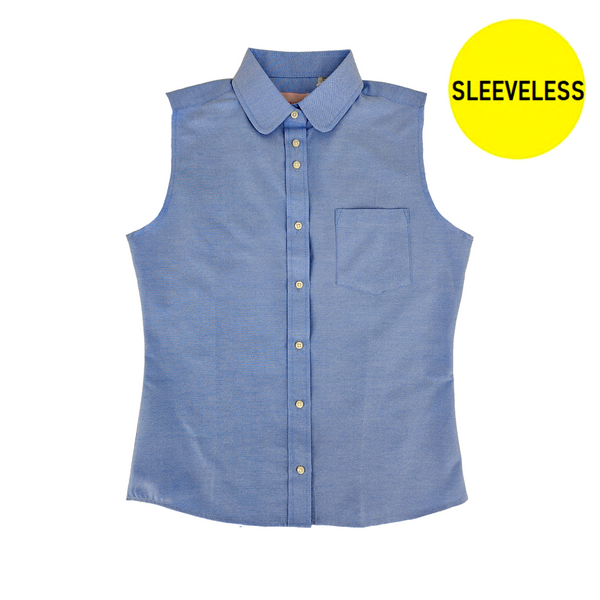 Light blue oxford sleeveless shirt with round collar