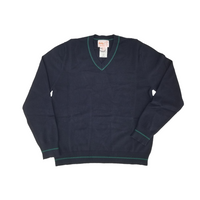 Cotton V Neck Sweater Navy w Green Trim 104VPGT