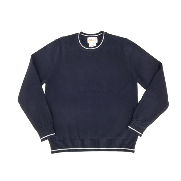 Cotton Crew Neck Sweater Navy w Grey Trim 104CPGT