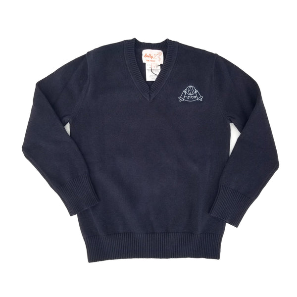 Cotton V Neck Sweater Navy 104VP with Bais Esther Embroidery