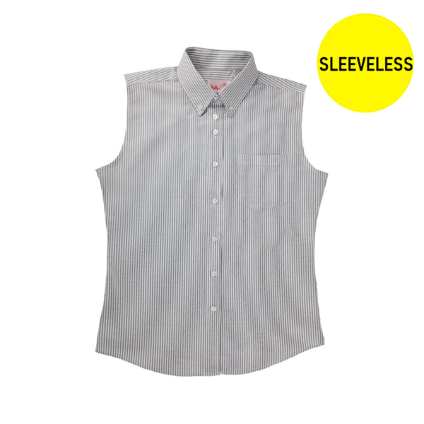 Grey and white stripe sleeveless shirt