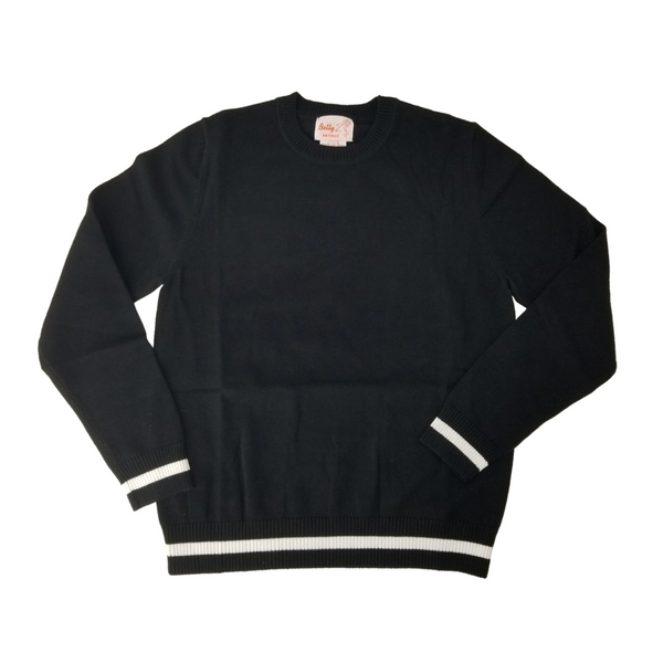 Cotton Crew Neck Sweater Black 102CPW white trim Fraylich School Uniforms