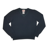 Rayon V Neck Sweater Black w Green Trim 202VPGT