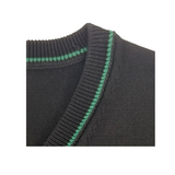 Rayon V Neck Sweater Black w Green Trim 202VPGT