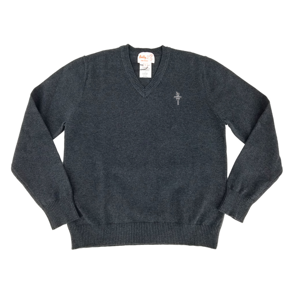 grey sweater with torch logo