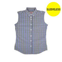Black and blue checked sleeveless blouse