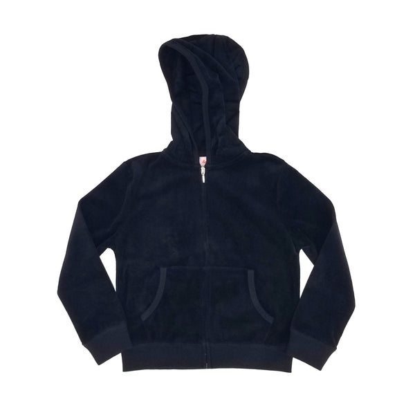 black hooded velour sweatshirt