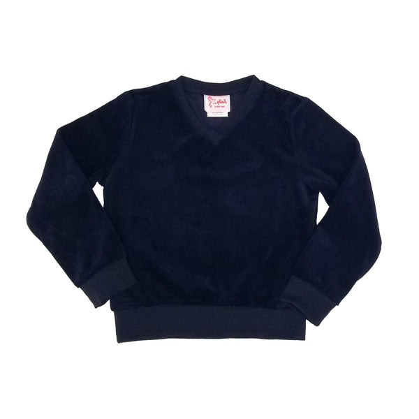 navy velour pullover sweatshirt