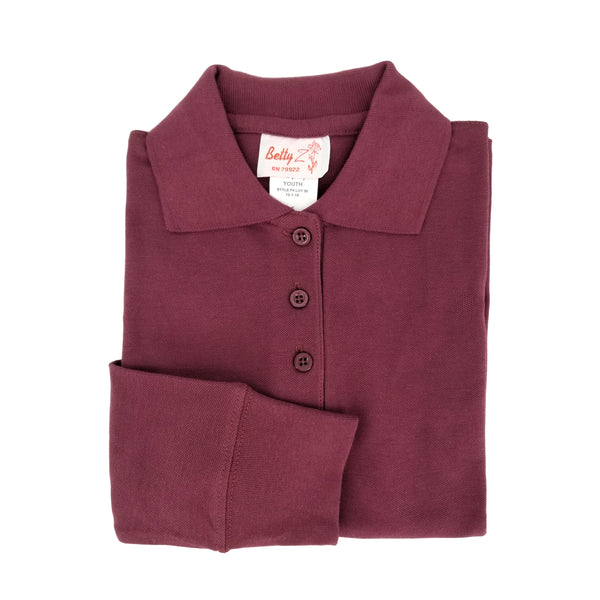 maroon polo shirt - long sleeves - pique knit