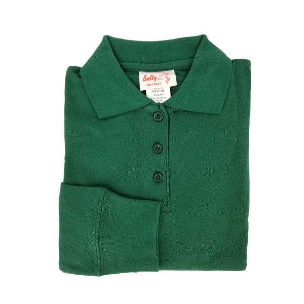 green polo shirt - long sleeves - pique knit