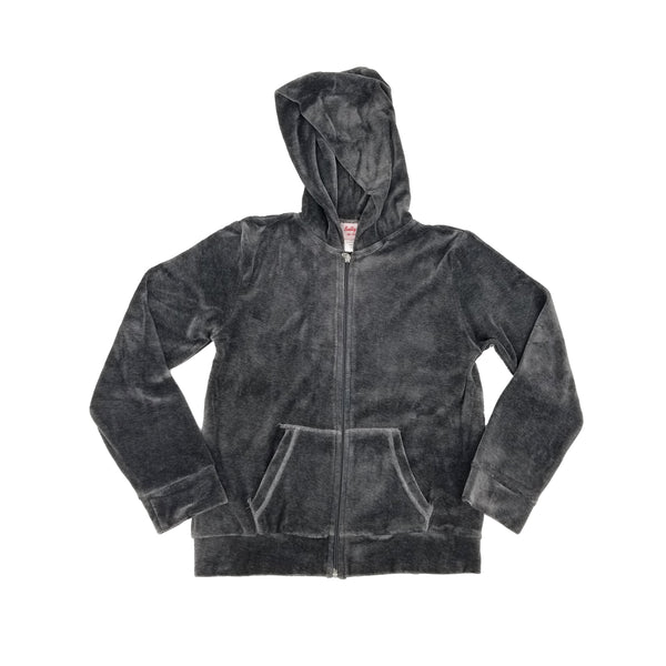Grey Zip Up Velour With Hood 869H - Size Y2XS - only $5